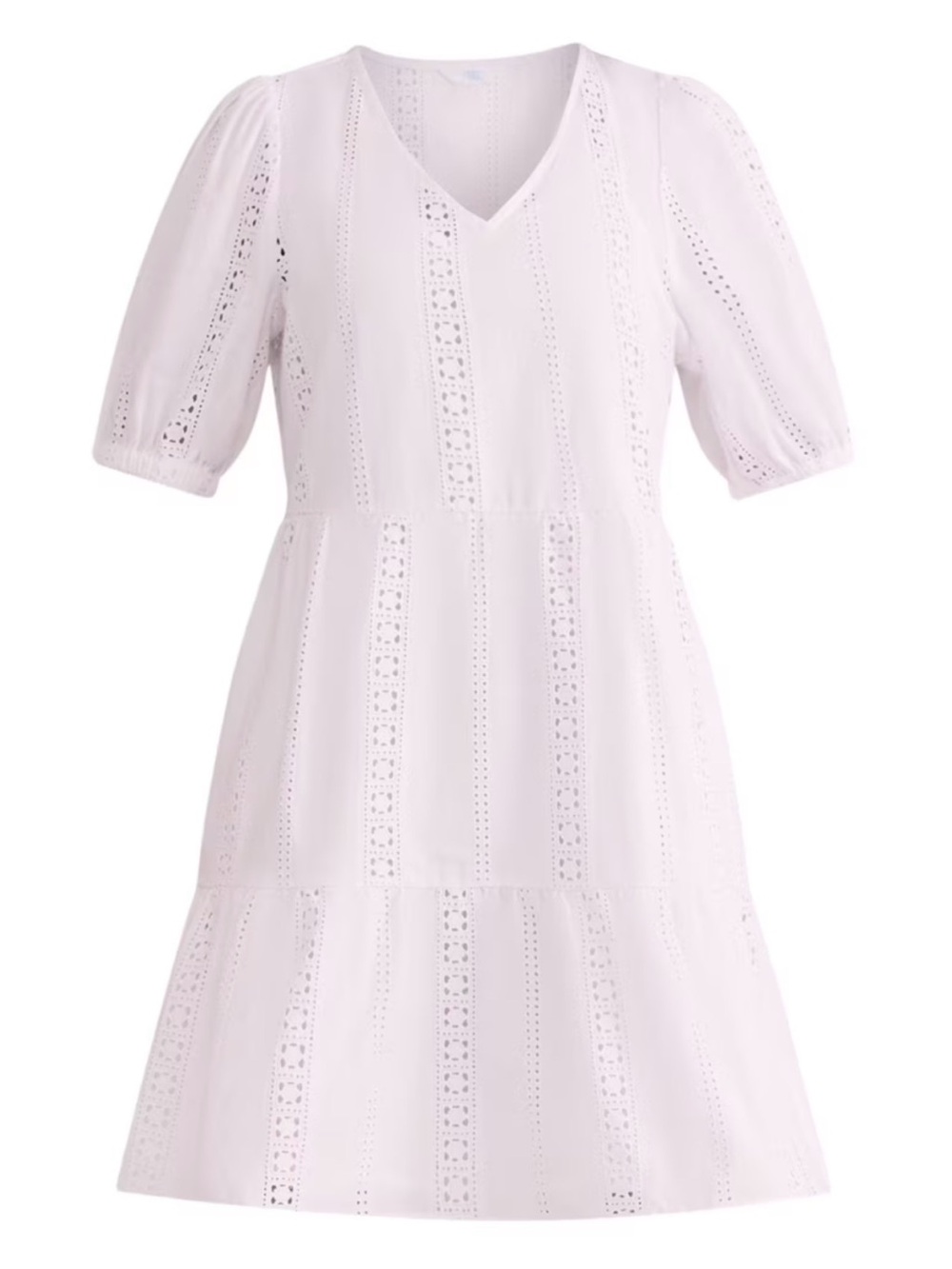 Time and Tru Women's and Women's Plus Eyelet Mini Dress with Puff Sleeves,